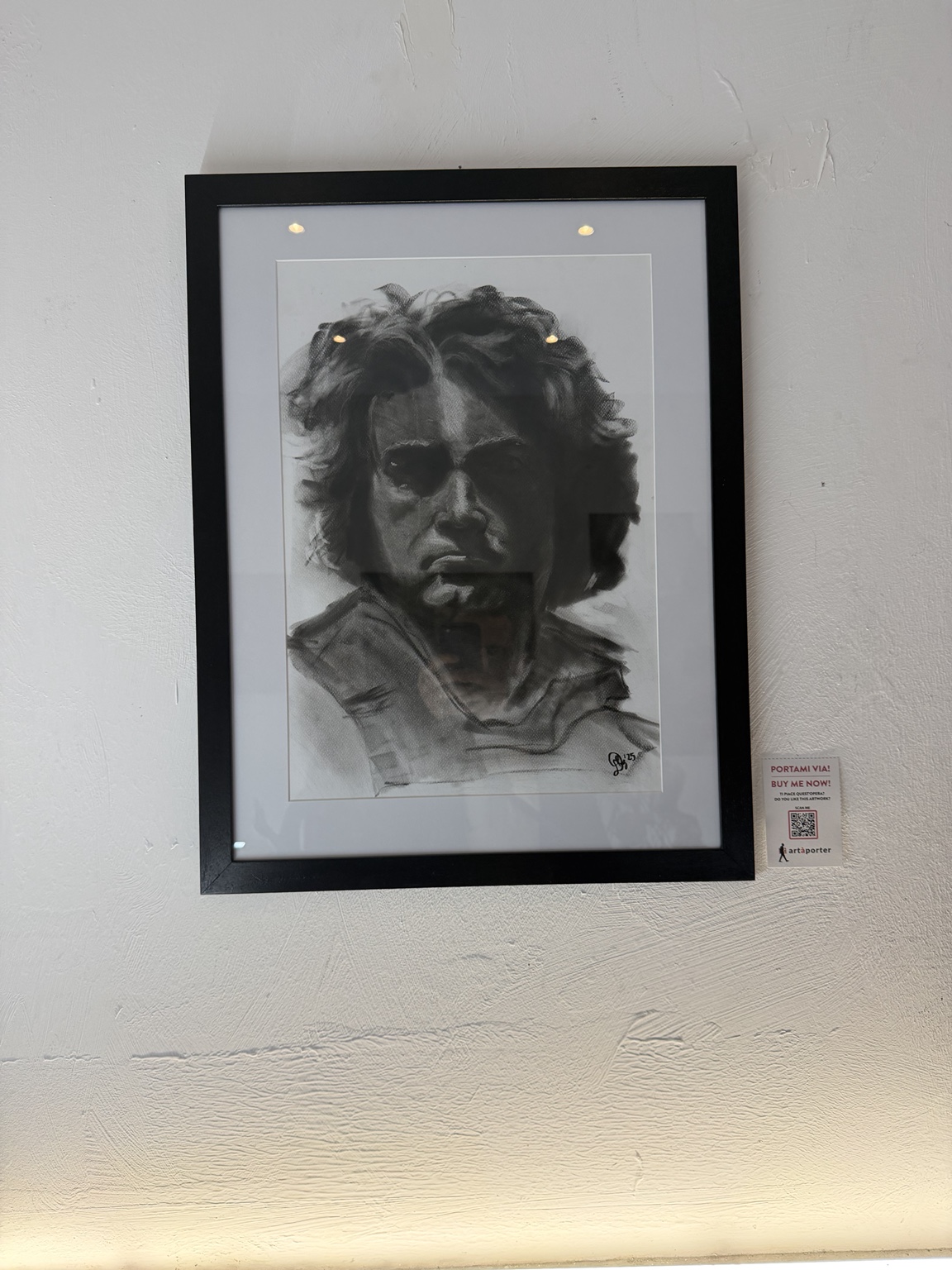 Ritratto di Beethoven a carboncino incorniciato