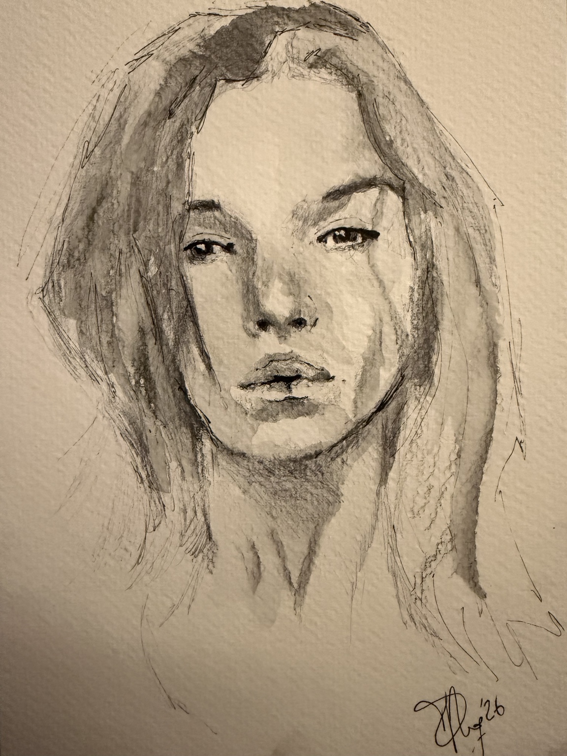 Volto femminile disegnato con tratto leggero